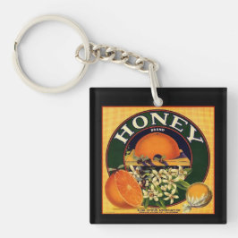 Vintage honing sinaasappel reclameetiket sleutelhanger