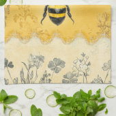 Vintage Honingbij Wilde Bloementuin (2) Theedoek (Gevouwen)