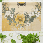 Vintage Honingbij Wilde Bloementuin (4) Theedoek (Gevouwen)