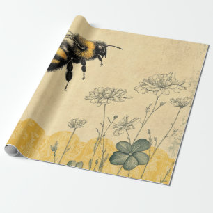 Vintage Honingbij Wilde Bloementuin (8) Cadeaupapier