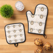 Vintage honingbijen ovenwant & pannenlap set (Top down)