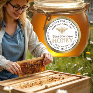 Vintage honingbijenetiket met handvat rauw ronde sticker