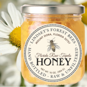 Vintage honingbijenetiket met handvat rauw ronde sticker