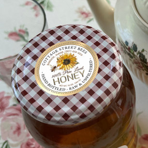 Vintage honingbijenetiket met handvat rauw ronde sticker