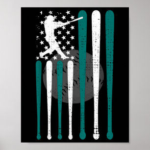 Vintage honkbal Amerikaanse VS vlag honkbalgeesten Poster