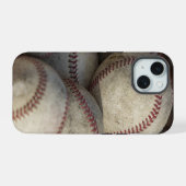 Vintage honkbal close-up iPhone 15 case (Achterkant horizontaal)