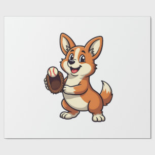 Vintage honkbal Corgi hondvanger Cartoon Vector  Cadeaupapier