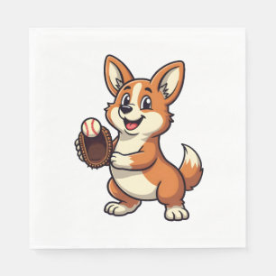 Vintage honkbal Corgi hondvanger Cartoon Vector Servet