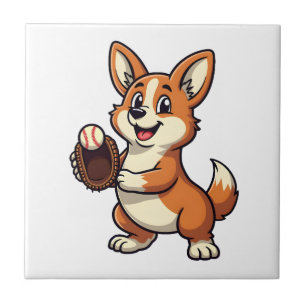 Vintage honkbal Corgi hondvanger Cartoon Vector  Tegeltje