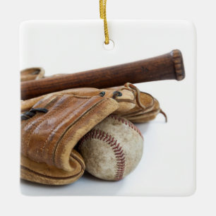Vintage Honkbal en Knuppel Keramisch Ornament