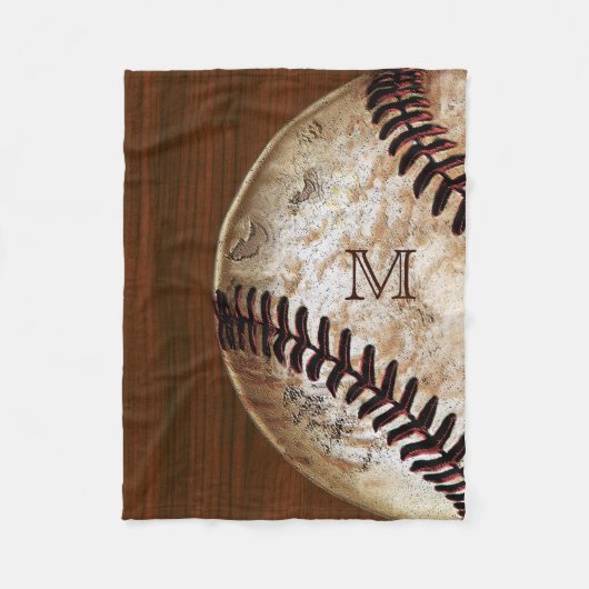 Vintage honkbal fleece deken met monogram (Voorkant)