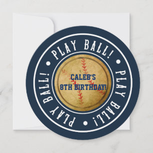 Vintage honkbal PLAY BALL Blauwe feestuitnodiging Kaart