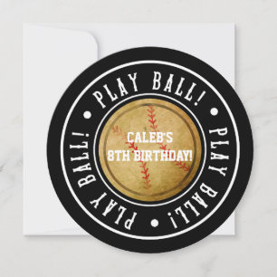 Vintage honkbal PLAY BALL Zwart feest uitnodiging