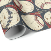 Vintage Honkbal Raster Cadeaupapier (Rol Hoek)