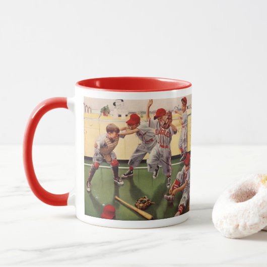 Vintage honkbal sportteam, jongens ravotten mok (Met donut)