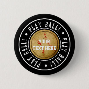 Vintage HONKBAL Zwart PLAY BALL Feest Speld KNOP Ronde Button 5,7 Cm