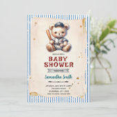 Vintage honkbalbeer babyshower uitnodiging (Staand voorkant)