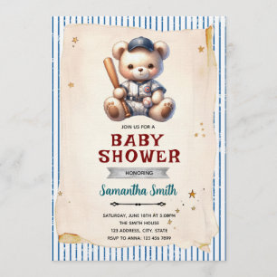 Vintage honkbalbeer babyshower uitnodiging