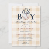 Vintage honkbaljongens babyshower kaart (Voorkant)