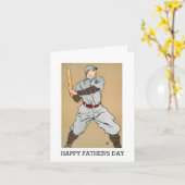Vintage honkbalspeler Gefeliciteerd Vaderdag Kaart (Gele Bloem)