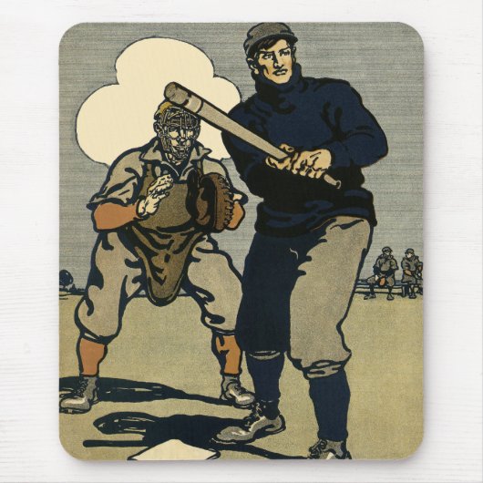 Vintage honkbalspelers, gestileerde kunst muismat (Voorkant)