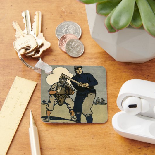 Vintage honkbalspelers, gestileerde kunst sleutelhanger (Bureau)