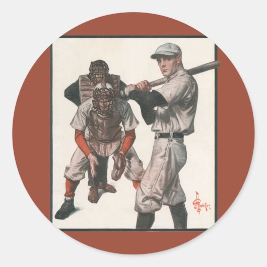Vintage honkbalspelers ronde sticker (Voorkant)