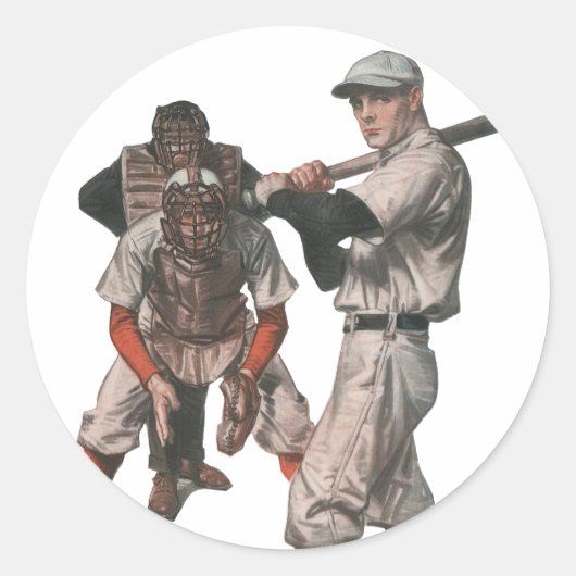 Vintage honkbalspelers ronde sticker (Voorkant)