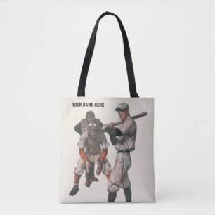 Vintage honkbalspelers tote bag
