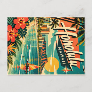 Vintage Honolulu Hawaii Reisposter - Nostalgisch, Feestdagenkaart