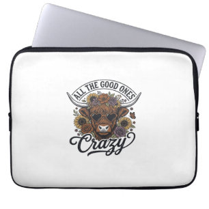 Vintage Hoogland Koe Bloemig Dolle Citaat Ontwerp_ Laptop Sleeve