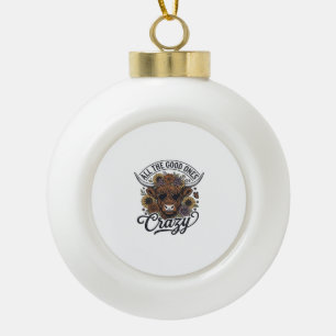 Vintage Hoogland Koe Bloemig Dolle Quote Ontwerp_1 Keramische Bal Ornament