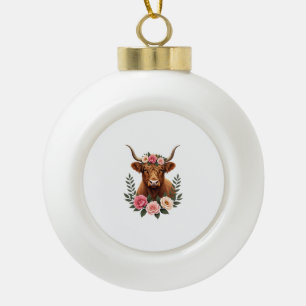 Vintage Hoogland Koe Florale Kroon Boho Boerderij  Keramische Bal Ornament