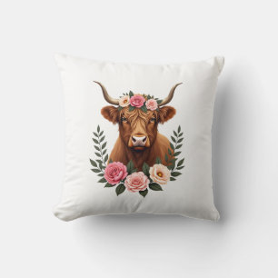 Vintage Hoogland Koe Florale Kroon Boho Boerderij  Kussen