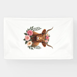 Vintage Hoogland Koe Florale Kroon Boho Boerderij Spandoek