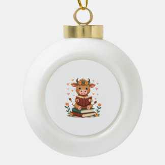 Vintage Hoogland Koe Leest Boeken Bloemig Schattig Keramische Bal Ornament