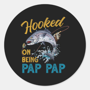 Vintage Hooked On Being Pap Pap Grappige Visserij Ronde Sticker