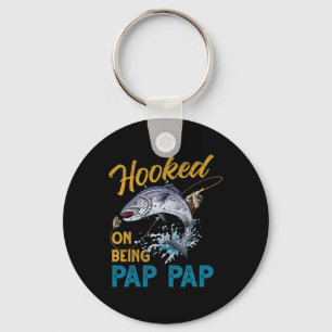 Vintage Hooked On Being Pap Pap Grappige Visserij Sleutelhanger