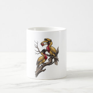 Vintage Hornbill Pair Wildlife Illustration Art Koffiemok