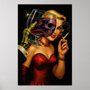Vintage Horror Noir Poster – Femme Fatale Skelet