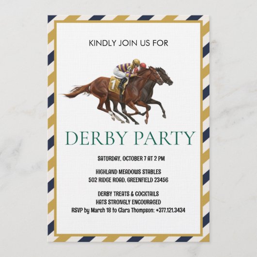 Vintage Horse Race Derby Party Invitation Kaart (Voorkant)