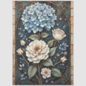 Vintage Hortensia Roos Gebrandschilderde Decoupage Tissuepapier (Voorkant)