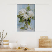 Vintage Hortensia Vaas Muurkunst Afdruk, Antiek Poster (Keuken)