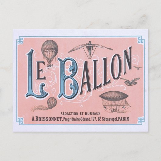 Vintage Hot Air Ballon Briefkaart Parijs (Voorkant)