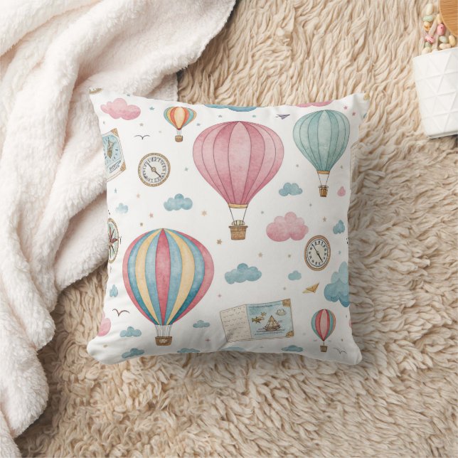 Vintage Hot Air Balloon Pattern (1) Kussen (Deken)