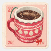 Vintage Hot Cocoa Christmas Vierkante Sticker (Voorkant)