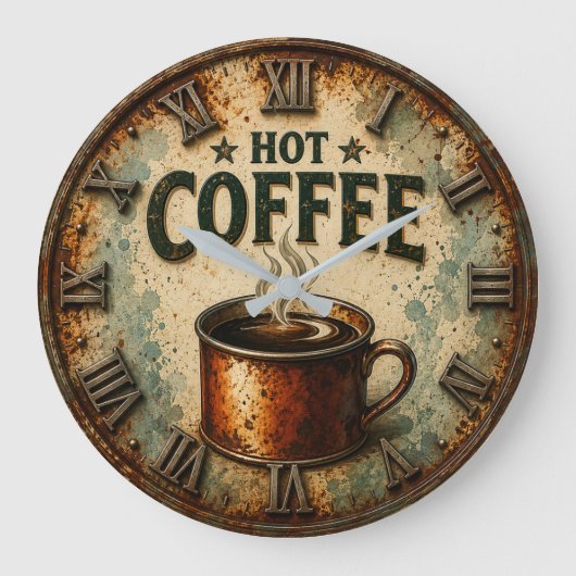 Vintage Hot Coffee Rustic Farmhouse Kitchen  Grote Klok (Voorkant)