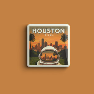 Vintage Houston Texas Vierkante Button 5,1 Cm