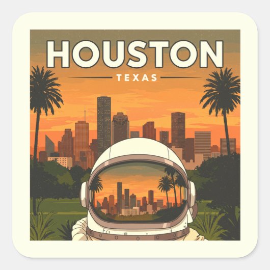 Vintage Houston Texas Vierkante Sticker (Voorkant)