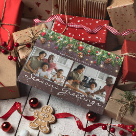 Vintage Hout 2 Fotozonegroet Feestdagenkaart